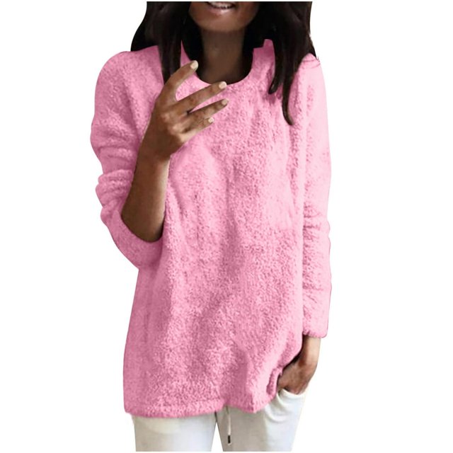 Chandails pour Femmes Unis Coupe Ample Blouse Légère Confortable Hauts Automne Hiver Manches Longues Hauts Décontractés Col Rond Chandail Hauts Noir P