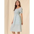 thumbnail image 4 of INSPIRE CHIC Robe Midi Décontractée pour Femme à Encolure Carrée, Manches Bouffantes, Smockée, à Fleurs, 4 of 6