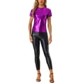 thumbnail image 2 of INSPIRE CHIC Women's Party Metallic Textured Short Sleeve Shiny Multicolor Top Purple M, 2 of 5