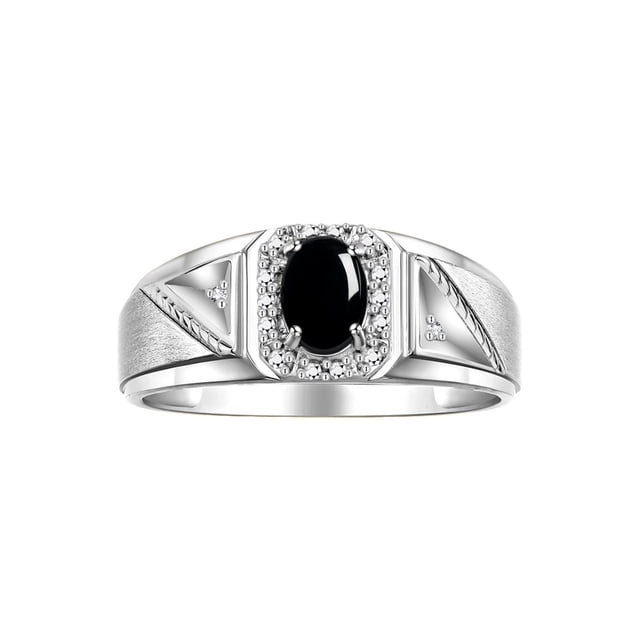 RYLOS Men's Rings 14K White Gold Classic 7X5MM Oval Gemstone & Diamond Ring Cabochon Onyx October Birthstone Rings For Men Size 13