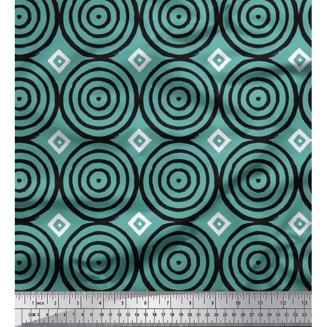 Soimoi Crepe Silk Fabric Diamond & Circle Block Print Fabric by Yard 42 Inch Wide