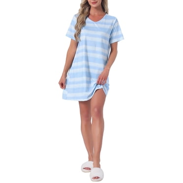 INSPIRE CHIC Nuisette pour Femme à Manches Courtes Imprimée Vêtements de Nuit Chemises de Nuit Mignonnes m Bleu Clair