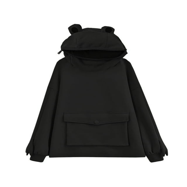 Sweat à Capuche Frog Mignon pour Femmes, Fermeture Éclair, Tunique Décontractée Ample, Costume Mignon avec Poches