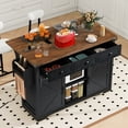 thumbnail image 2 of MODERNLUXE 53.7" Kitchen Island with Power Outlet & Drop Leaf, Rolling Kitchen Cart with 3 Drawers, Spice Rack & Towel Rack, Storage Cabinet on Wheels for Dining Room,Black, 2 of 9
