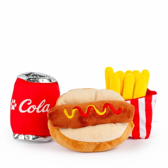 One Paw, 3-Pack Fast Food Dog Toy Set, Cola, Hot Dog & Fries