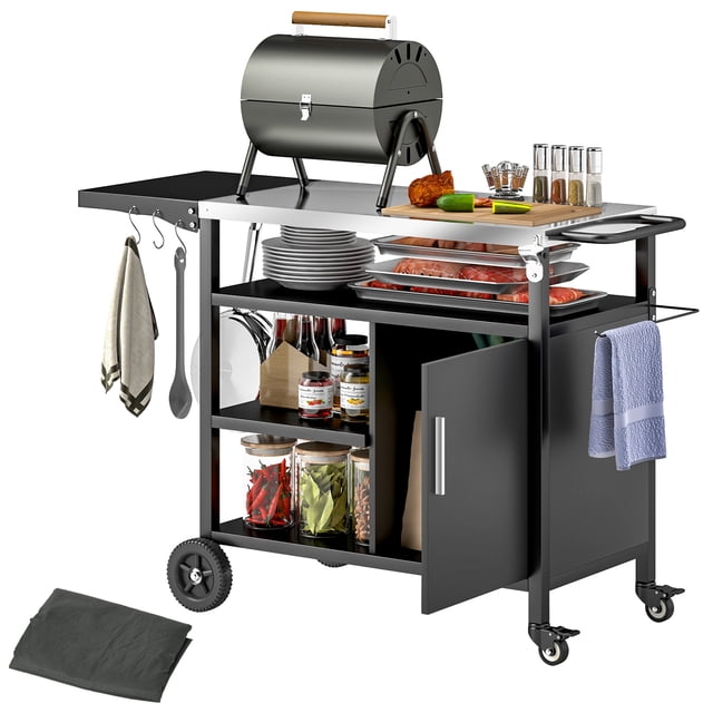 Outsunny Outdoor BBQ Stand with Foldable Side Table, Stainless Steel Top