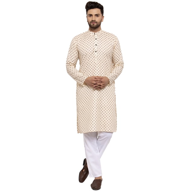 Maple Clothing Kurta-Pyjama Décontracté Indien pour Homme en Coton (Blanc Cassé, TG)