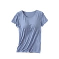 thumbnail image 1 of Yuyuzo T-Shirt pour Femmes Rembourré avec Soutien-Gorge Intégré à Manches Courtes Col Ras du Cou Hauts de Pyjama Grande Taille Haut de Yoga et d'Entraînement, 1 of 7
