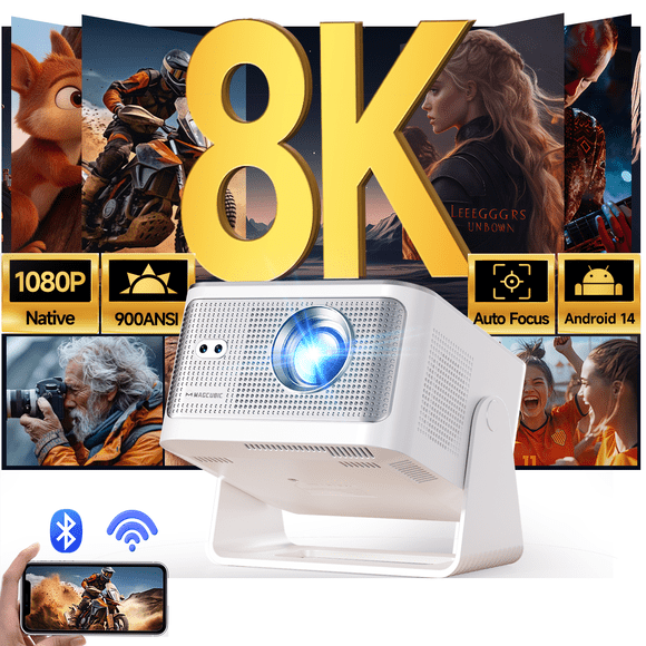 Magcubic 8K Prend en Charge le Projecteur Full HD 1080P Natif, Projecteur de Films Auto Keystone et Focus de 900 Lumens ANSI avec Wi‐Fi 6 et BT 5.4, Android 14 avec Applications Intégrées, Projecteur pour Cinéma Maison HY350Max
