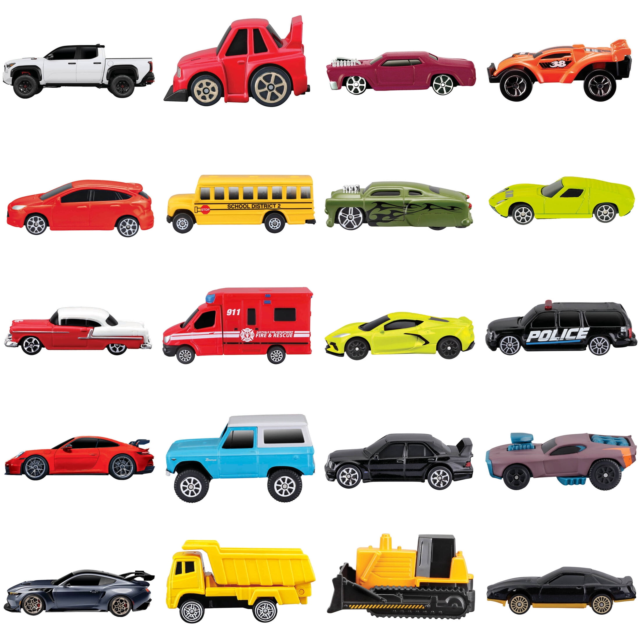 Adventure Force – Ensemble de 20 véhicules miniatures moulés sous pression : voitures et camions (modèles assortis, styles pouvant varier)