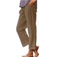 thumbnail image 1 of Dealovy Womens Cotton Linen Pants Plus Size Elastic High Waisted Solid Color Lightweight Summer Trousers, 1 of 6