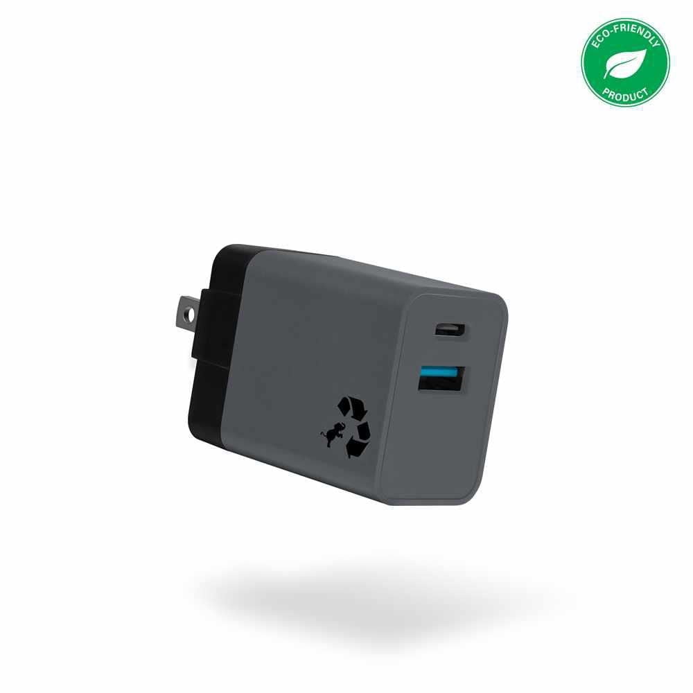 Wally Mini 20W Dual Port USB-C et USB Power Delivery Chargeur Mural Charbon