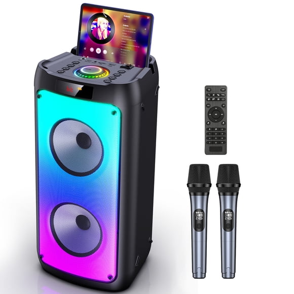 JYX Portable Karaoke Machine with 2 Microphones, Home Karaoke System, Wireless Speaker for Party, TWS, Recording Function, Remote Control