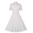 thumbnail image 4 of QUYUON Robe Blanche de Collation des Grades pour Femme Élégante Formelle à Col Rond en Dentelle Florale à Manches Courtes Robe de Cocktail devant Ajouré Soirée Fête Invitée de Mariage Robe Évasée Ligne A, Blanc G, 4 of 9