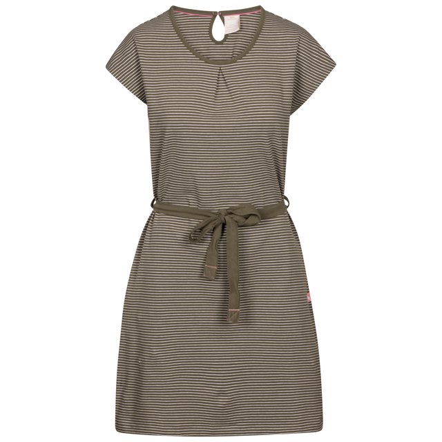 Trespass Robe Décontractée pour Femme Lidia - Manches Cap, Col Rond avec Plissé Doux, Rayure Teinte au Fil, Ceinture à Nouer à la Taille, 2 Poches pour les Mains, Fermeture à Boutons Goutte d'Eau au Dos