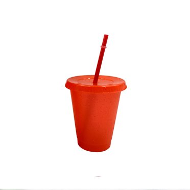 Xingzhi Gobelet avec Couvercle et Paille Bouteille Réutilisable en Plastique PP pour Boisson Froide Café Jus Smoothie, Orange Rouge, Petit, 480ml