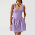 thumbnail image 1 of Liquidation d'Automne! Robes pour Femmes, Robe d'Été Décontractée pour Femmes avec Poches, Couleur Unie, Mini-Robe à Col en V, Violet, P, 1 of 9