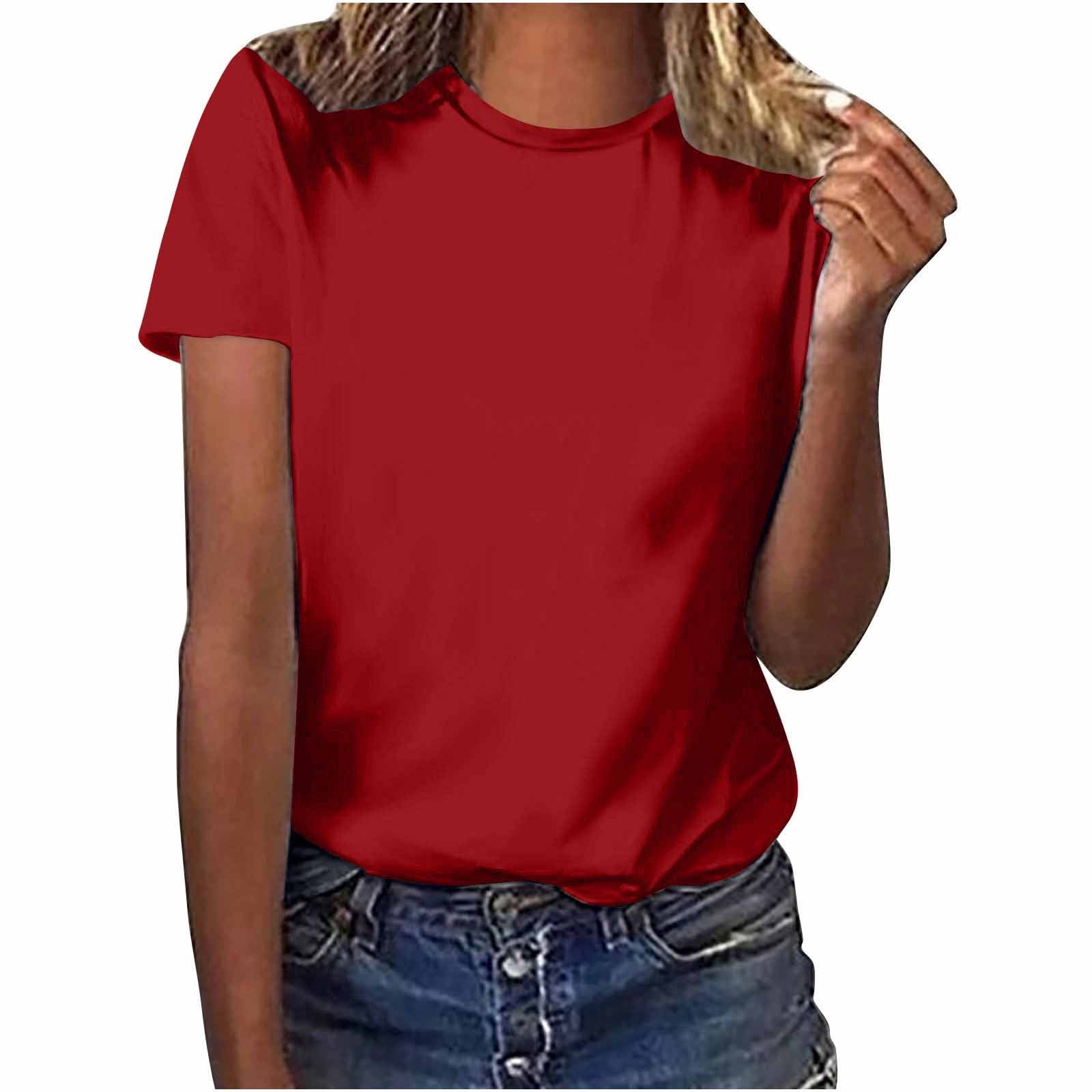 AherBiu Womens T Shirts Basic Solid Color Crewneck Short Sleeve Loose Fitting Comfy Summer Tees Shirts Tops
