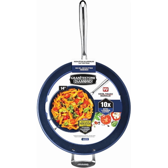 Granitestone Blue Nonstick 14” Blue Frying Pan Aluminum Skillet, Oven & Dishwasher Safe
