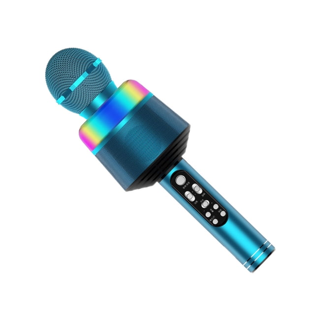 Xingzhi Microphone Sans Fil Haut-Parleur Dynamique Réverbération Lecteur KTV Surround Rechargeable avec Lumières LED Micro Forte Compatibilité Bleu