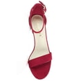 thumbnail image 4 of BLISSFUL STEP Women's Shoes Open Toe Mid Block Heel Ankle Strap Faux Suede Sandals Deep Red 6, 4 of 8