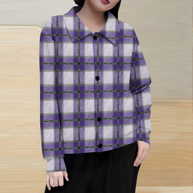 Mceream Women's Ribbed Knit Shacket Button Down Plaid Jackets Long Sleeve Sweater Shirts Fall Winter Trendy Cardigans Plus Size Winter Warm Outwear Chaqueta De Invierno Para Mujer Purple M