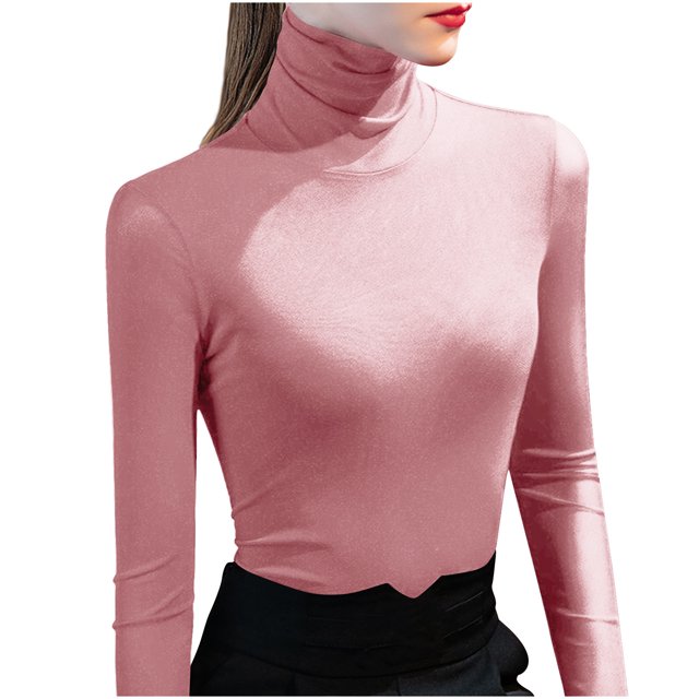 Besolor Womens Turtleneck Long Sleeve Tops Slim Fitted Basic Shirts Plus Size Solid Color Going out Tees Tights