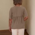 thumbnail image 4 of Liquidation d'Économies! Hauts pour Femmes Grande Taille, Blouse d'Été à Manches Courtes pour Femmes, Chemisiers Unis pour Femmes Raglan à Manches Mi-Longues à Col en V Patchwork Haut Plissé, 4 of 5