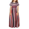 thumbnail image 2 of LUOGENLI Robe Enfants Filles Manches Courtes Imprimés Rayés Robe Princesse Robes Enfant Jupe Maxi Bohème avec Poches Rouge 11-12 Ans, 2 of 8