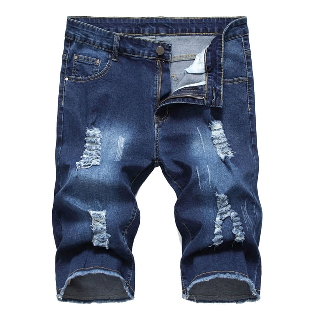 XZNGL Mens Shorts with Zipper Pockets Zipper Elastic Slim Casual Shorts Play Wrap Ripped Mens Mid-Length Pants