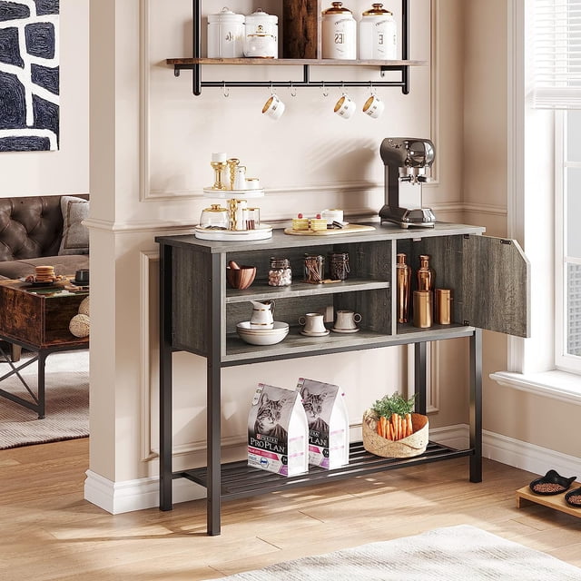 Bestier Narrow Console Table with Storage&Shelves, Wood Entryway Hallway for Living Room, White