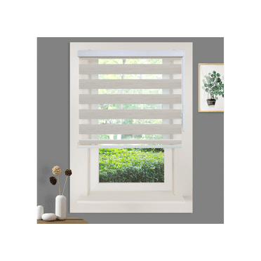 WYMO Zebra Blinds 62 x 64 INCH - Sheer Horizontal Blinds and Shades for Daytime and Nighttime - Light Filtering Roller Shades for Windows - Pale Grey - Manual Control Stick
