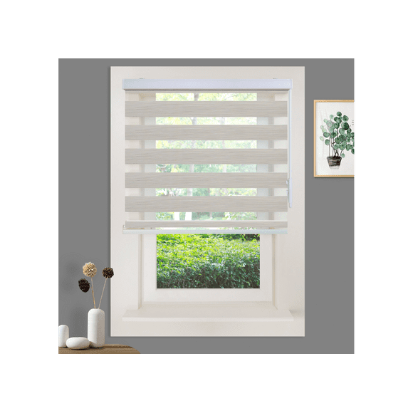 WYMO Zebra Blinds 62 x 64 INCH - Sheer Horizontal Blinds and Shades for Daytime and Nighttime - Light Filtering Roller Shades for Windows - Pale Grey - Manual Control Stick