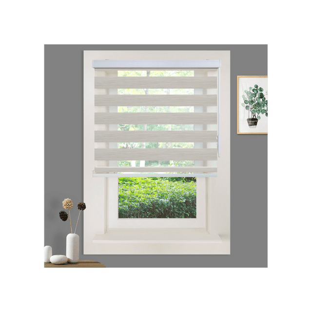 WYMO Zebra Blinds 69 x 72 INCH - Sheer Horizontal Blinds and Shades for Daytime and Nighttime - Light Filtering Roller Shades for Windows - Pale Grey - Manual Control Stick