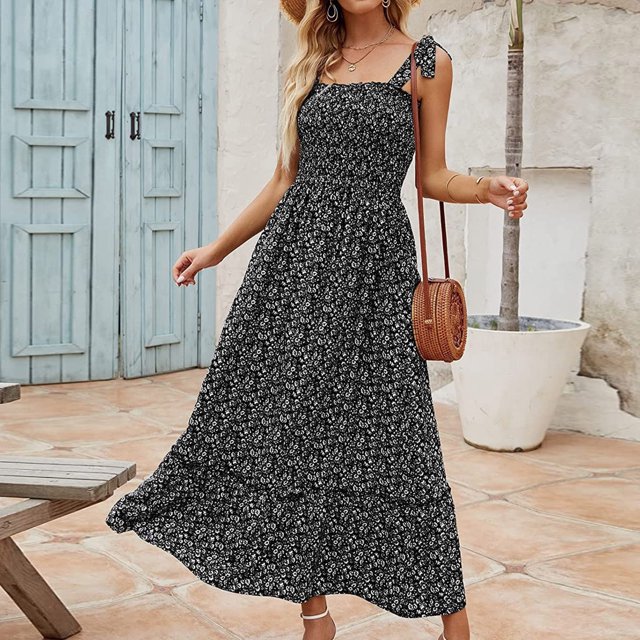 SMihono Robe d'Été pour Femmes Grande Taille Mode Femmes Été Décontractée Imprimé Camis Sans Manches Bandage Gilet Longue Robe