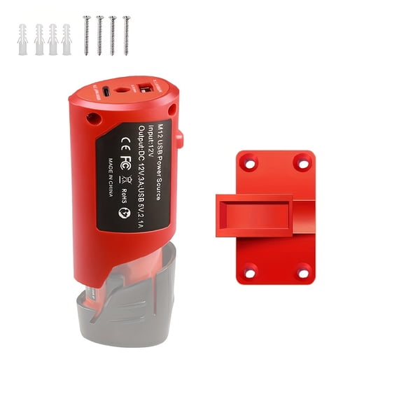 HLONK M12 Battery Converter Type-C+12V DC Dual Output | Compatible with Milwaukee M12 Tools | 5V USB/12V DC/ PD Fast Charging