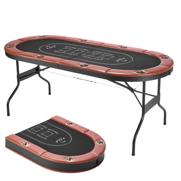 KFFKFF Foldable Poker Table, 8 Player 72 in Folding Casino Leisure Table with Padded Rails and Cup Holders, Oval Portable Game Tables with Felt & Metal Legs