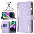 thumbnail image 1 of iPhone 14 Wallet Case Premium Handmade PU Leather Phone Case Card Slots Magnetic Closure Zipper Pocket Kickstand Flip Case with Hand Strap for iPhone 14 - Purple, 1 of 5