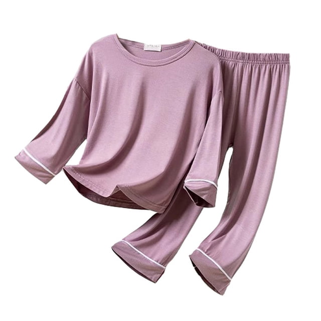 MIASHUI Ensemble de Pyjama à Manches Courtes et Pantalon pour Garçons, Décontracté, Violet Clair, 6-7 Ans