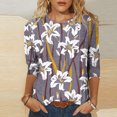 thumbnail image 2 of Pompotops T-shirt Ample Imprimé pour Femme Blouse à Manches 3/4 Col Rond Hauts Décontractés Liquidation, 2 of 5