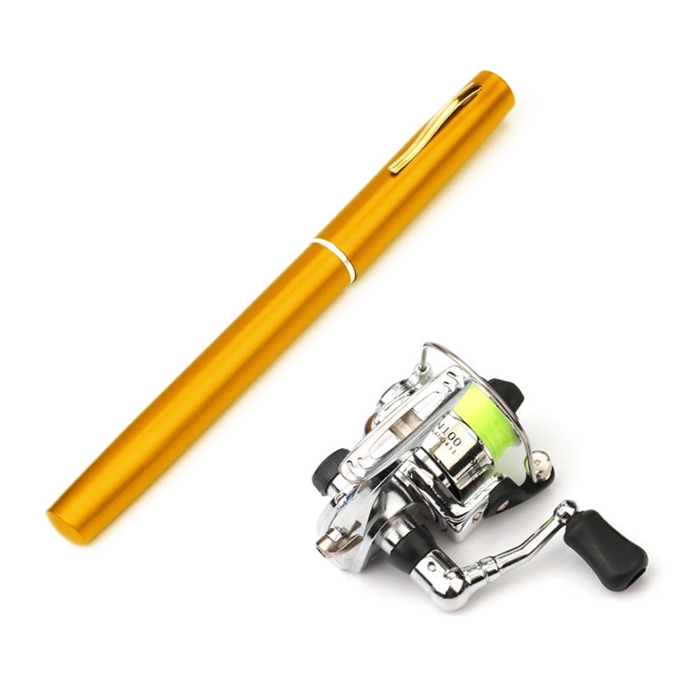 Yeacher Pocket Collapsible Fishing Rod Reel Combo Mini Pen Fishing Pole Kit Telescopic Fishing Rod Spinning Reel Combo Kit