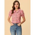 thumbnail image 3 of INSPIRE CHIC Blouse Boutonnée pour Femme à Manches Courtes Bouffantes Col Rabattu Haut en Coton à Motif Floral S Rose, 3 of 6