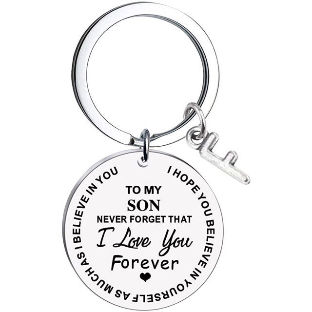 Heliisoer To My Son Message Keychain Stainless Steel Initial Last Name 26 Letter Family Inspirational Keychain Gift