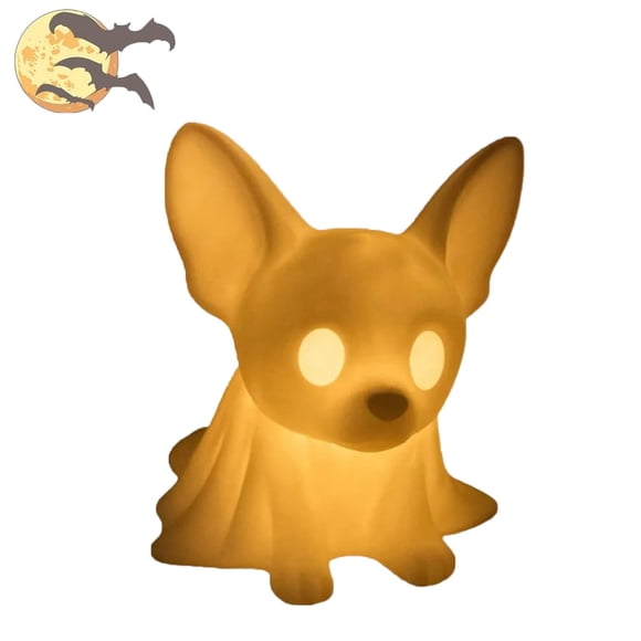 Weloille Veilleuse de Chien Fantôme d'Halloween Alimentée par USB pour Fête Décoration de Maison Lampe Effrayante Décoration Table Bureau Porche Appui de Fenêtre Lampe d'Ambiance Décoration Mignonne