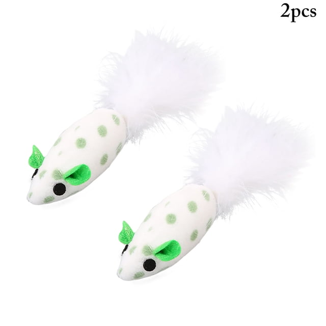 2PCS Cat Toy Mice Cute Dot Feather Mouse Toy Cat Chew Toy Cat Interactive Toy