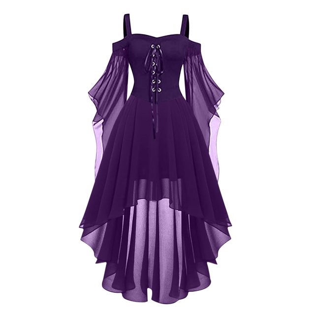 Robes Style Gothique pour Femmes Grande Taille Mode Robe Midi Corset Manches Longues Évasées Chiffon Fête Élégante
