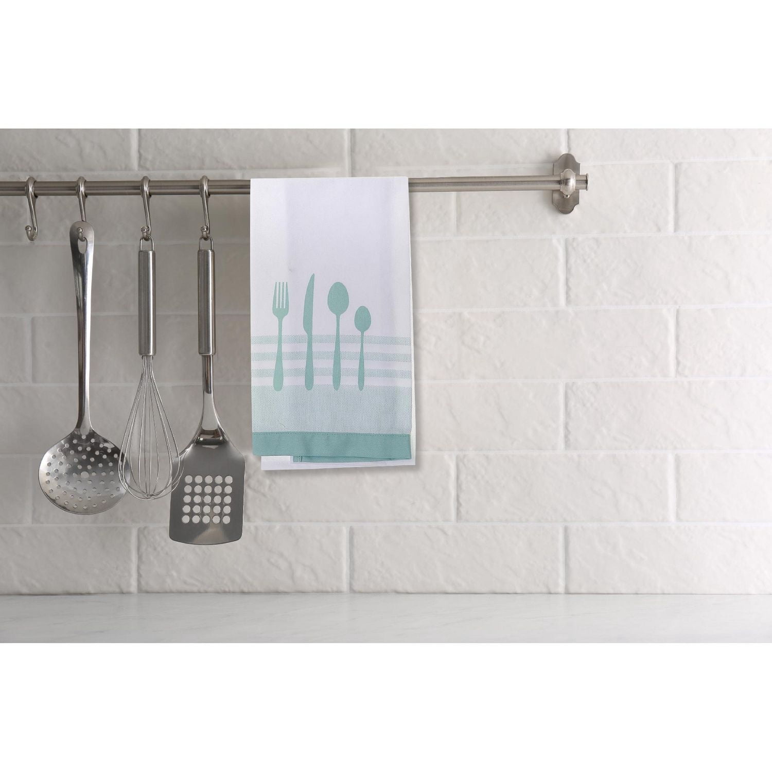Utensil Front Stitched Tea Towel Blue - Set of 6