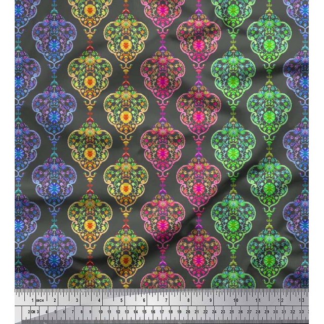 Soimoi polyester Crepe Fabric Floral & Damask Ethnic Decor Fabric Printed Yard 42 Inch Wide