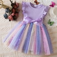 thumbnail image 1 of Offre à Durée Limitée Iumwxz Tunique en Tulle Colorée Évasée Robe d'Été avec Ceinture Robes Col Rond à Blocs de Couleur Graphique Robe à Manches à Volants pour Adolescentes Robes Tendance pour Aller Magasiner 1-6 Ans, 1 of 4