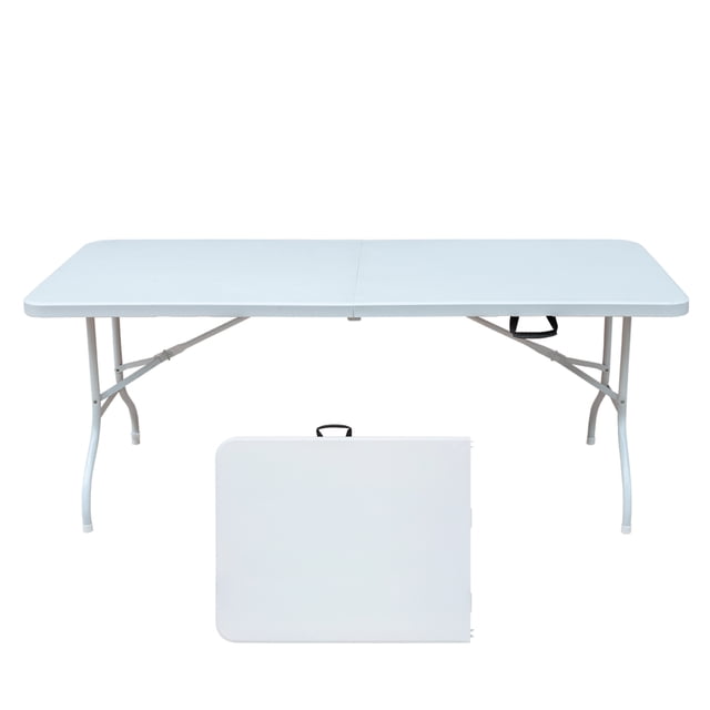 Newest 6ft Folding Table, Portable Plastic Table for Camping, Picnics, Parties, High Load Bearing Foldable Table White